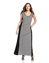 Hot Sale Calvin Klein Women's Block Striped Maxi, Ivory/Black, 1X