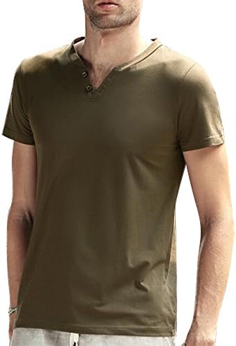 SHIRTQA Mens Casual Short Sleeves Base Shirt Slim V-Neck Undershirt (2XL, Army Gray)