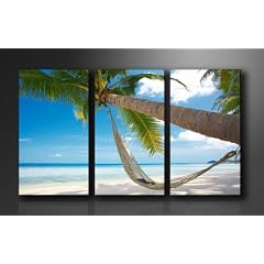 Bild auf Leinwand Strand 160 x 90 cm 3 Teile Modell-Nr. XXL 1039 Bilder fertig gerahmt auf echtem Holzrahmen riesig. Ausf�hrung Kunstdruck als Wandbild auf Rahmen. G�nstiger als �lbild Gem�lde Poster Plakat mit Bilderrahmen.