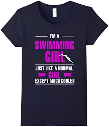 Women's Swimming shirt- Swimming girl is cooler Small Navy