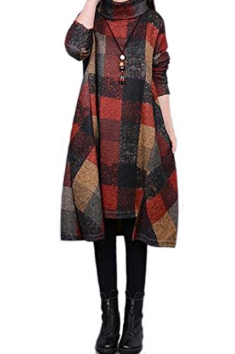 Biglaugh trigger 　（ ビッグ ラフ トリガー ） カラフル チェック 長袖 チュニック レイヤード ワンピース レディース チュニック ゆったり 大きい サイズ ハイネック