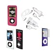 Premium Essential Accessory Bundle for iPod Nano 5th Generation: Pink Leather Case, Black Silicon Skin Case, Clear Silicon Skin Case, Travel Ac Home Charger, Auto Dc Car Charger, High Speed USB Data Cable, Transparent Screen Protector