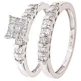 3/4 CT. T.W. Princess, Baguette Cut Diamond Women's Bridal Wedding Ring Set 10K White Gold - Size 7