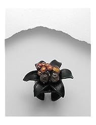 Black Flower Leather Dyed Fresh Water Pearls Ring