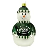 New York Jets NFL Blown Glass Snowman Ornament