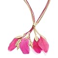 Feather Pendant Fashion Necklace Gold & Fuchsia Pink