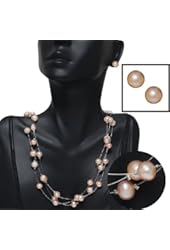3-Row Genuine 7-8mm Pink Cultured Freshwater Pearl Necklace Earrings Set 18"