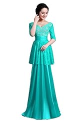 V-neck Applique Lace Polyester/Viscose Floor Length Elbow Length Sleeves Evening Dress 