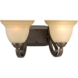 Progress Lighting P2882-77 2-Light Bath Bracket with Tea Stain Etched Glass, Forged Bronze