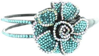 Bling Bling! Flower Headband with Teal - Turquoise & Clear Rhinestones - Crystals. Perfect for Women, Teens & Girls, Bling Bling Hair Accessory