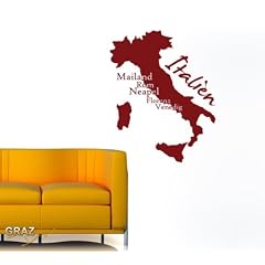 Wandtattoo Landkarte Italien mit St�dten, in 35 Farben erh�ltlich 38x30cm Schwarz