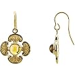 14K Yellow Gold Citrine Ornate Cross Earrings