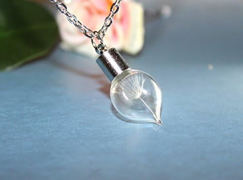 Tiny glass HEART with One Special Wish, Dandelion Seed in a vial, Botanical Terrarium Necklace- Glass Bottle Pendant -Botanical jewelry