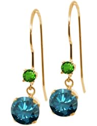 1.24 Ct Round Blue Diamond Green Tsavorite 14K Yellow Gold Earrings