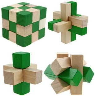 3D Wooden Cube Brain Teaser Puzzle,set of 4