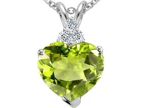 1.76 cts Genuine 8mm Heart Shaped Peridot Pendant - 14kt White or Yellow Gold