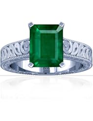 18K White Gold Emerald Cut Emerald Solitaire Ring
