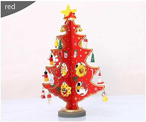 Christmas Decoration For Home Wooden Xmas Tree Figurines &amp; Miniatures Snow Man Bells Pendant Ornaments Christmas Gifts (Red) Size (9.05"x 5.51") / (23cmx14cm)