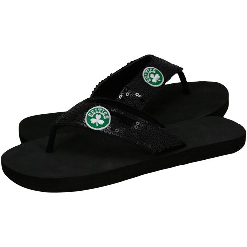 NBA Boston Celtics Ladies Black Sequin Strap Flip Flops (9/10)
