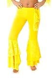 Belly Dance Tribal Harem Pants with Lace Latin Leggings Yoga Trousers Bottoms YELLOW M/L