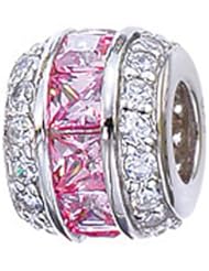 Zable (tm) Sterling Silver Pink and White CZs Pandora Compatible Bead / Charm