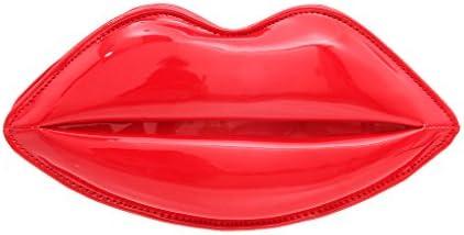 Belle Pink Women's Fashion Sexy Lip Clutch Bag with Shoulder Chain (Hot Red)