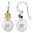 14K White Gold Paspaley South Sea Cultured Pearl and Citrine Earrings - 11.00mm