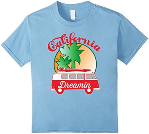 Kids California Dreaming Beach Van and Surfboard T Shirt 4 Baby Blue