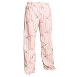 Pink Skulls Motif Stripe Fun Print Novelty tie cord flannel cotton pants for lounging, sleep, sports. Unisex relaxed fit, available in 3 Youth sizes