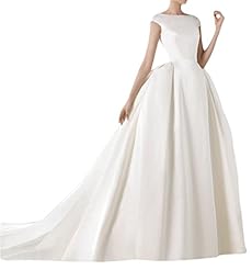  Backless Natural   Waistline Cap Sleeves Satin  Ball Gown Wedding Dress 