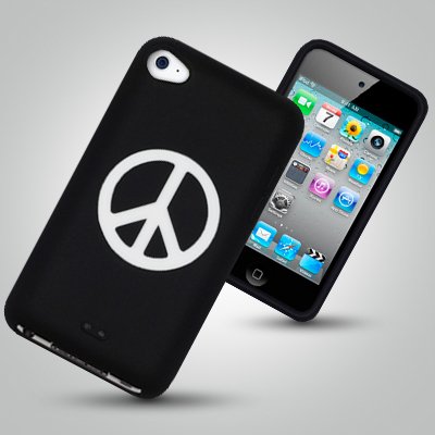 NEW IPOD TOUCH 4 SILICONE CASE - PEACE SIGN BLACK 