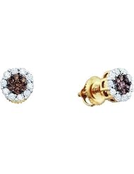 Real Diamond Earrings 0.50CTW COGNAC DIAMOND LADIES FLOWER EARRING Yellow-gold 14K