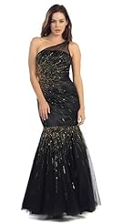 Sexy One Shoulder Beaded Mesh Mermaid Prom Dress 