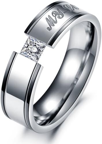 Geminis Fashion Jewelry "My Love" Inlay Rhinestone Stainless Steel Wedding Band/Anniversary/Engagement/Promise Couple Ring(With Gift Box)----Men's Ring;Size 8