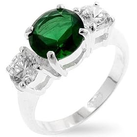 Click here to buy Silver Fashion Ring with Emerald Clear CZs - .925 Silver - Anniversary Ring, Triplet, Round CZ by ToltecTraders.com.
