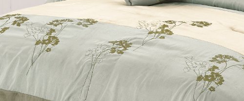 Chezmoi Collection 7 Pieces Aqua Beige Sage Green Embroidered Floral Comforter 104
