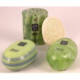 Imported Hand Poured Green Tea Scented Glycerine Soap Set of 3 Bars, FREE Loofah Pad, CLOSEOUT