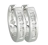 14K White Gold Diamond Hoop Earrings - 0.14 Ct.