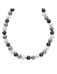 Sterling Silver 8-8.5mm Fw Cultured White/Platinum/Black Pearl Necklace