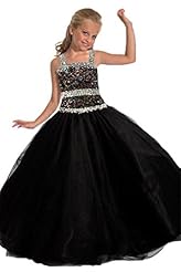 Girls  Scoop Neck Floor Length Full Length  Sequined Lace  Ball Gown Pageant Dress  With Ruffles