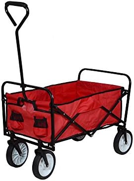 Folding Utility Wagon Collapsible Garden Cart Shopping Beach Toy Sports Cart - Red