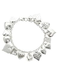 Sterling Silver Multi Heart Charm Bracelet (8 inches)