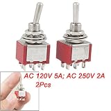 2 Pcs 3 Position ON-OFF-ON DPDT Toggle Switches Red
