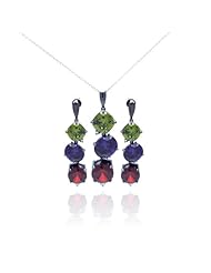 Nickel Free Sterling Silver Pendant & Earring Sets Multi Color Hanging 3 CZ Set