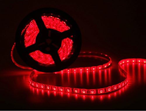 LENBO High Power 12V 5M 3528 Red Flexible LED Strip Lights Waterproof 300 Units 24W (Red)