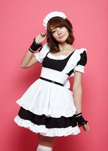 定番メイド服コスチューム（ブラック）/AKB/コスプレ/女子高生衣装/ハロウィン/クリスマス/セクシー撮影/E113黒