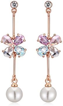 Purple Horse Pink and Blue Crystals Flower Earrings (8313)