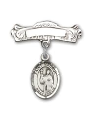 Sterling Silver Baby Badge with St. Maurus Charm and Arched Polished Badge Pin
