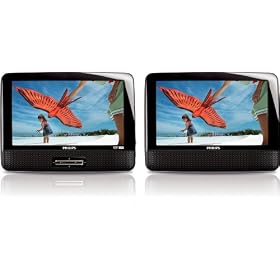 Philips PD9122/05 Dual 9 inch Screen Portable DVD Player with Car Adapter and Mounting Strap