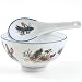 Asian Lotus Flower & Bird Rice Bowl and Spoon Set 12 Pieces